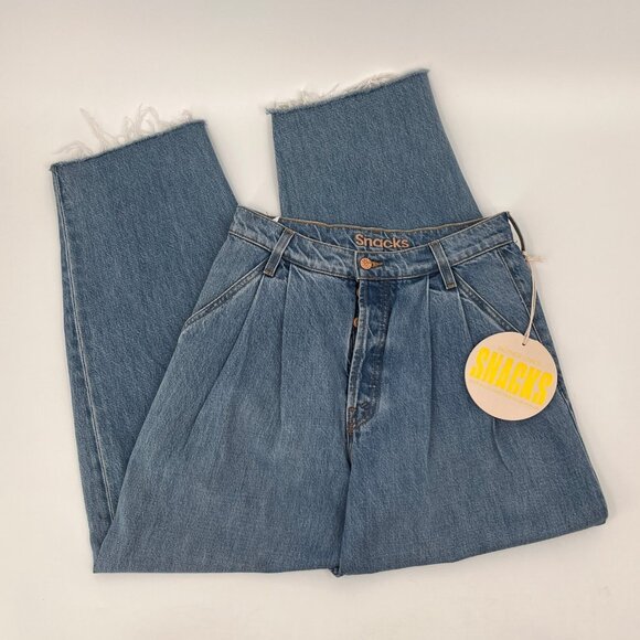 Snacks by Mother Pleated Wide Leg Denim Size 25 Raw Hem High Rise Jeans - Picture 3 of 16